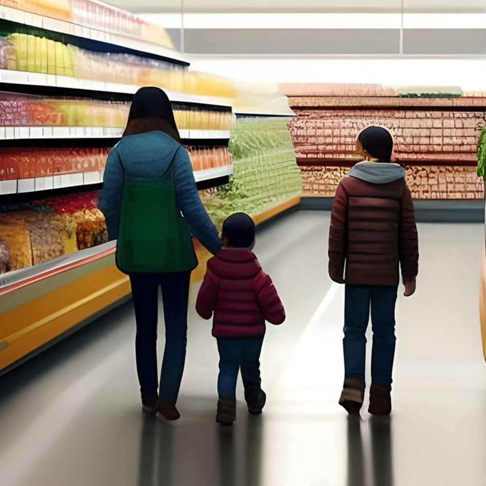 Mom with children at the grocery story