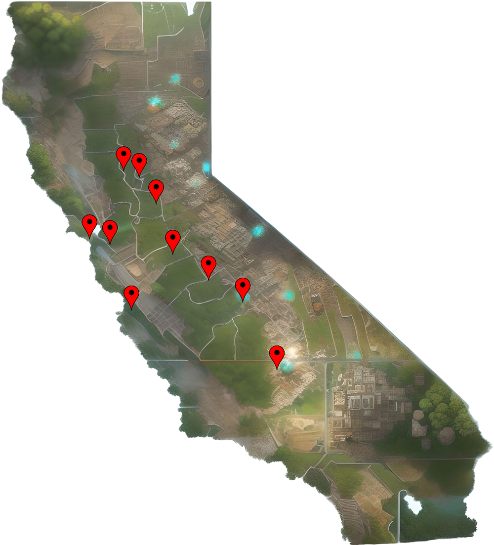 Learning Arts locations on a map of California
