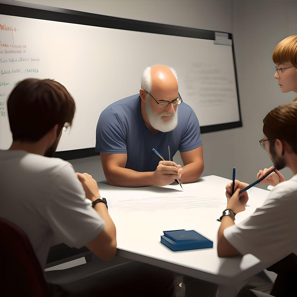 BCBA writing on a white board with two behavior technicians looking on