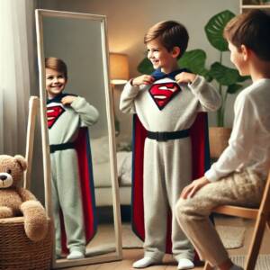 Child with ASD in a comfortable superman costume