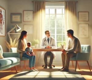 Mom and Dad consulting with doctor